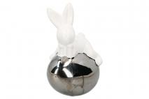 Wielk Figurka ceramiczna królik 11,6x10,5x18cm biało-srebrny
