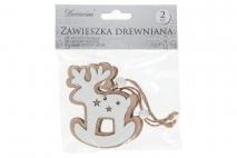 Ozd.boż. Zawieszka drewniana renifer 2szt 8,5x7,3x0,2cm