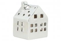 Świecznik ceramiczny domek 7x7x10cm srebrny